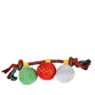 BK15610 Karácsonyi kutyajáték-kötél színes plüss labdákkal 32x9cm