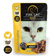 RD8001 FINE CAT alutasakos macskaeledel ADULT- szaftos húskockák CSIRKE 40%-os hústartalommal 100gr (22db/krt)