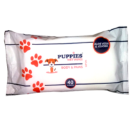 PC009 Puppies szőr és mancs ápoló antibakteriális, illatos törlőkendő aloe verával és jojobával 20x16cm, 40db-os (36cs/krt)