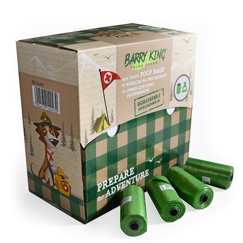 BK14043 Barry King kutyaürülék szedő zacskó kínálódobozban  - zöld, biológiailag lebomló 50x20db (8db/krt)