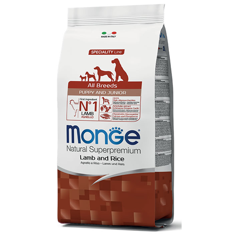 Monge Dog MONOPROTEIN Speciality line All Breeds Puppy&Junior bárány-rizs 2,5kg, 12kg, 15kg