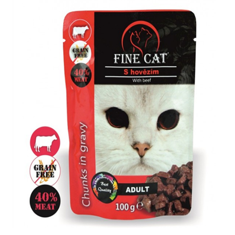 RD8000 FINE CAT alutasakos macskaeledel ADULT- szaftos húskockák MARHA 40%-os hústartalommal 100gr 22db/krt