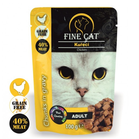 RD8001 FINE CAT alutasakos macskaeledel ADULT- szaftos húskockák CSIRKE 40%-os hústartalommal 100gr 22db/krt