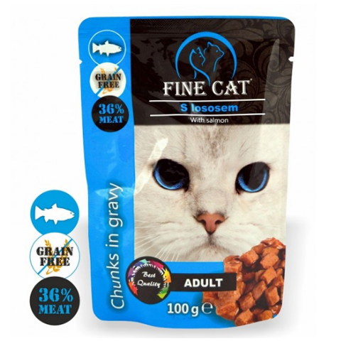 RD8002 FINE CAT alutasakos macskaeledel ADULT- szaftos húskockák LAZAC 36%-os hústartalommal 100gr 22db/krt