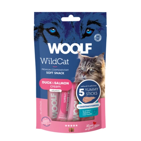 RD5203 Woolf Wildcat Krémsnack - kacsa & lazac + oligoszacharidok 5x14g (15db/krt)