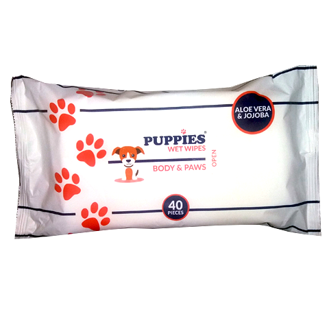 PC009 Puppies szőr és mancs ápoló antibakteriális, illatos törlőkendő aloe verával és jojobával 20x16cm, 40db/cs