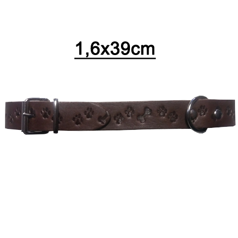 PC031-B Bőr nyakörv nyomott mintás barna 1,6x39cm  