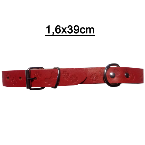PC032-B Bőr nyakörv nyomott mintás piros 1,6x39cm 