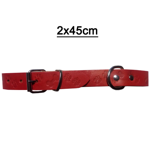 PC034-B Bőr nyakörv nyomott mintás piros 2x45cm