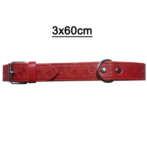 PC038-B Bőr nyakörv nyomott mintás piros 3x60cm 